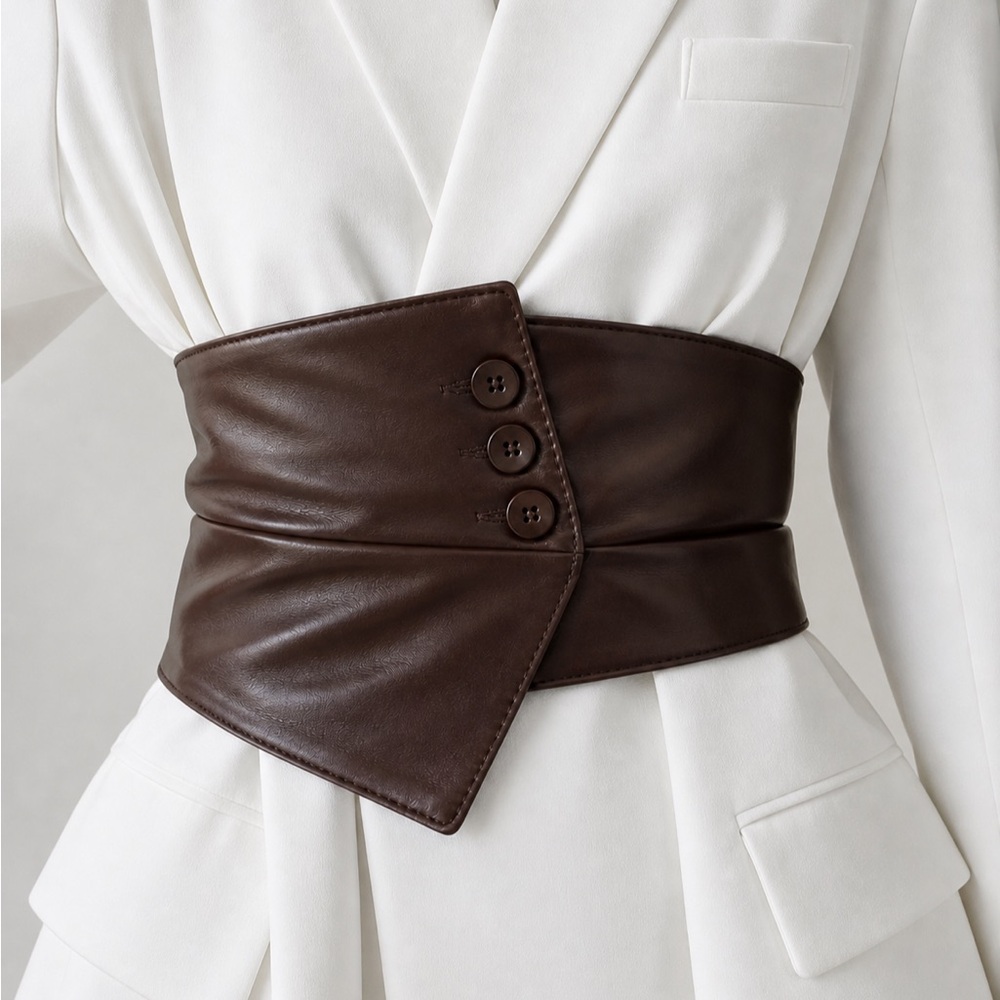 Vegan Leather Wide Corset Assymetrical Belt in Light Brown - Picture 5 of 12